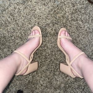 Open toe strappy slingback block heel sandal